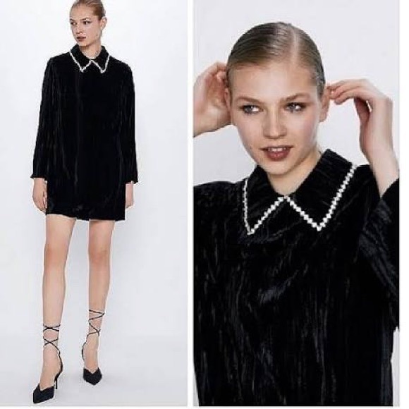 Zara Dresses & Skirts - Velvet Jewel Collar Dress